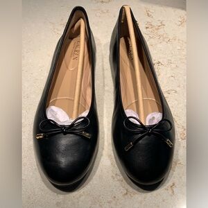 NEW Size 9 Ralph Lauren Jayna Black Leather Ballet Flats with Bow